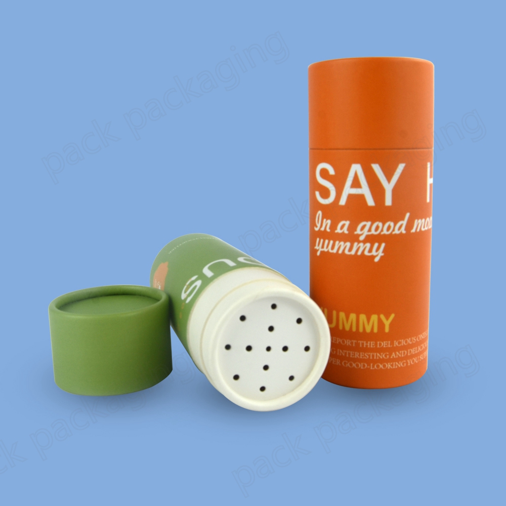 Empty Round Food Paper Cardboard Tube Loose Powder Container With Sifter Bath Salt Canister Top Shaker