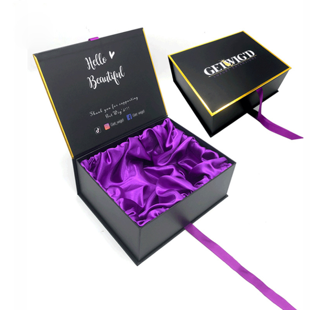 Custom Logo Magnet Flat Gift Packaging Clothing Folding Wig Packaging Paper Boxes 