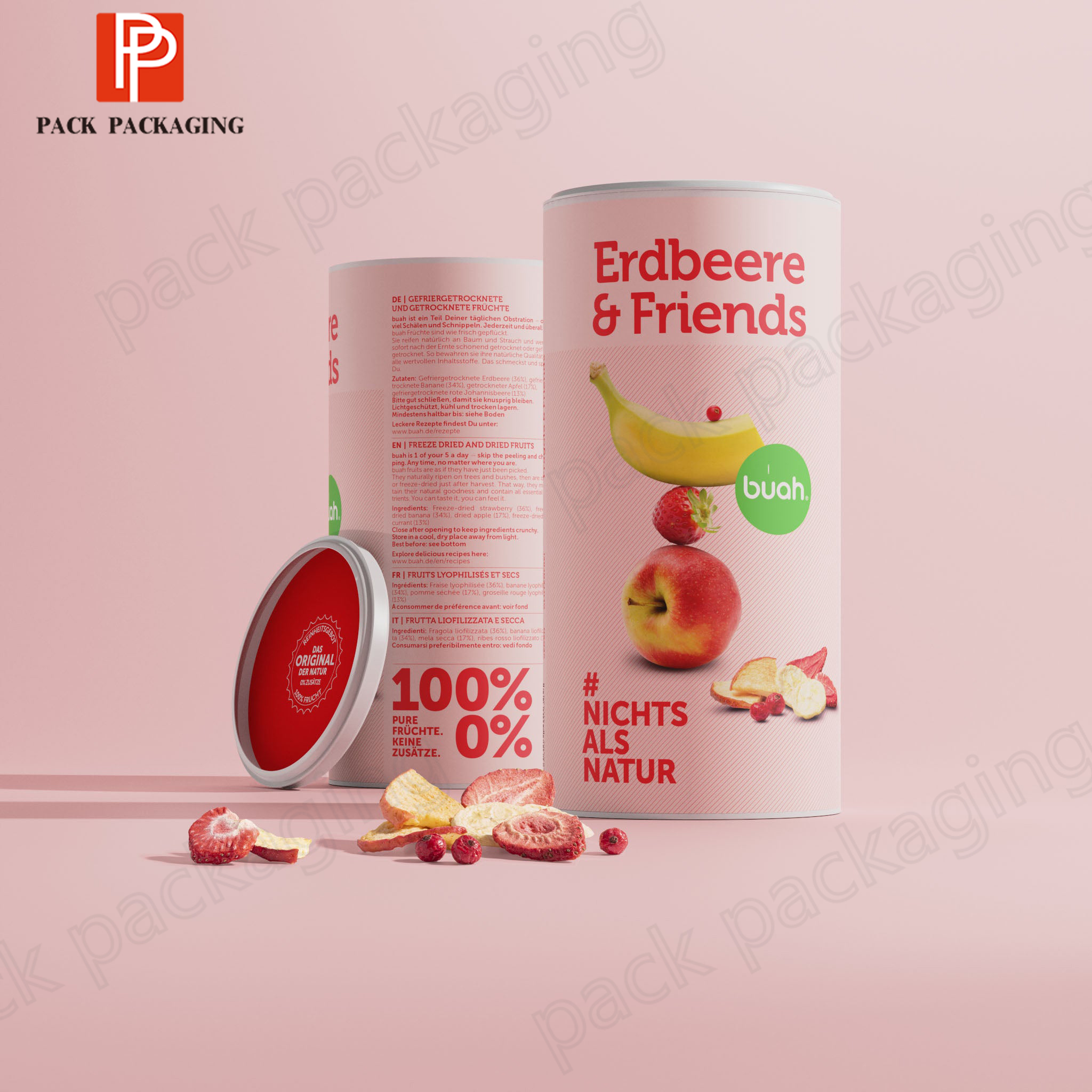 Custom Food Grade Empty Packaging Box Container Round cylinder Freeze Dried Fruits Paper Tube